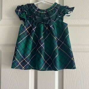 Janie and Jack Green, Navy and Yellow Plaid Off-Shoulder Top